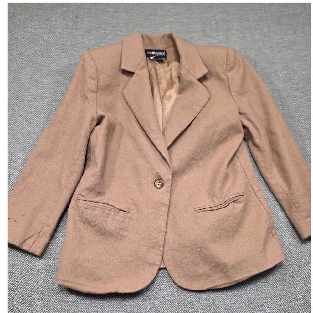 Sag Harbor Petite Tan 100% Wool Single Button Blazer Jacket Size 12P‎ Camel
